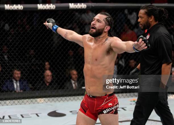 Jorge Masvidal walks back to his corner after the third round of his welterweight fight against Colby Covington during the UFC 272 event on March 05,...