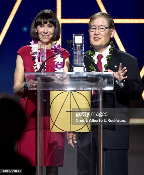 Denise Okuda and Michael Okuda speak onstage during the 26th annual Art Directors Guild Awards at InterContinental Los Angeles Downtown on March 05,...