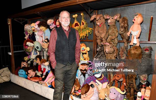 Producer/director Brian Henson poses with the puppets from Henson Alternative's "PUPPET UP! – UNCENSORED" comedy puppet show at The Jim Henson...