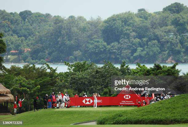 Jeongeun Lee6 of South Korea tees off on the eighteenth hole during the Final Round of the HSBC Women's World Championship at Sentosa Golf Club on...