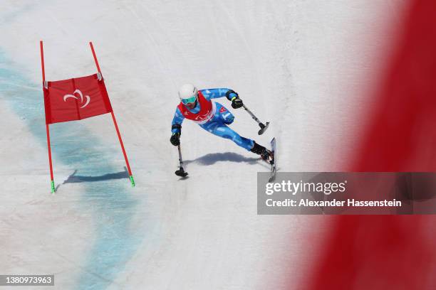 Davide Bendotti of Team Italy competes during the Para Alpine Skiing Men's Super-G Standing during day two of the Beijing 2022 Winter Paralympics at...