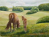 Oilpainting - Mare and Foal