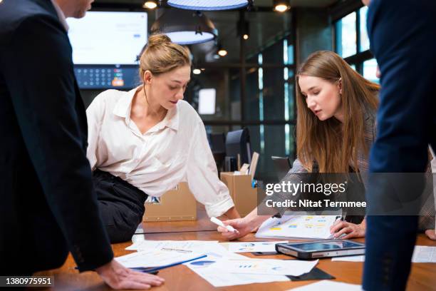 brainstorming for your business growth. business development team having a project status meeting or decision to report, analyze and improve to increases team's overall productivity in a tech business office. - startup services growth images stock pictures, royalty-free photos & images