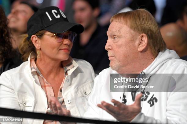 Recording artist Shania Twain and Las Vegas Raiders owner Mark Davis attend UFC 272 at T-Mobile Arena on March 05, 2022 in Las Vegas, Nevada.