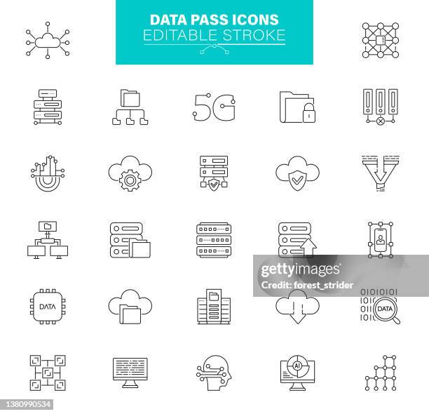 data pass icons editable stroke. contains such icons as technology, data science, big data, artificial intelligence, statistics - data science stock illustrations