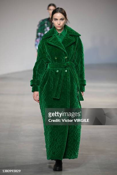 Model walks the runway during the Elie Saab Ready to Wear Fall/Winter 2022-2023 fashion show as part of the Paris Fashion Week on March 5, 2022 in...