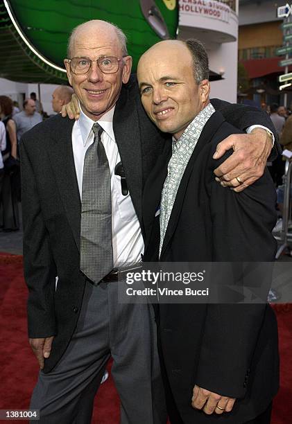 Actor Clint Howard and his father Rance Howard attend the premiere of "Apollo 13 - The IMAX Experience" at Universal Studios on September 12, 2002 in...