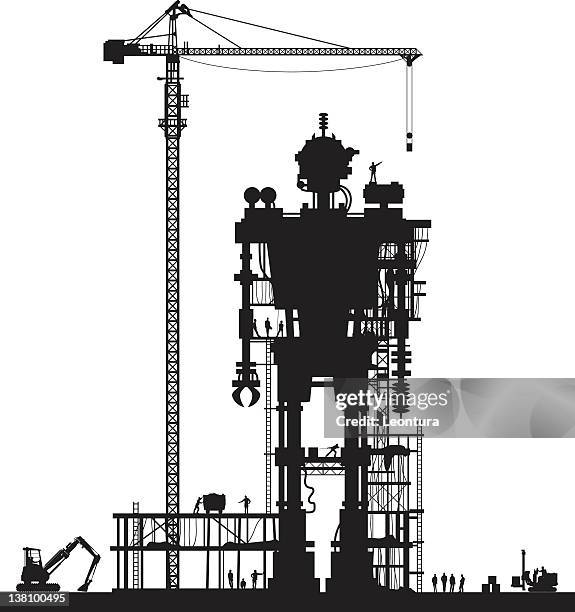 evil robot under construction - large construction site stock illustrations