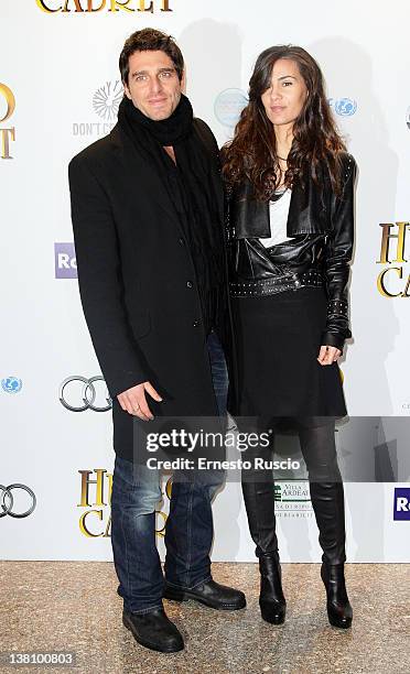 Giampaolo Morelli and Gloria Bellicchi attend the "Hugo Cabret" premiere at Embassy Cinema on February 2, 2012 in Rome, Italy.