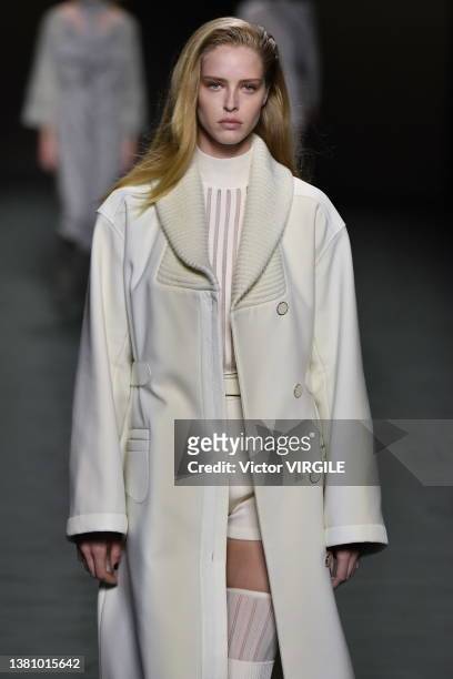 Model walks the runway during the Hermes Ready to Wear Fall/Winter 2022-2023 fashion show as part of the Paris Fashion Week on March 05, 2022 in...