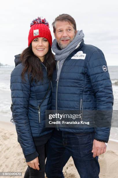 Kai Wiesinger and Bettina Zimmermann during the sled dog race as part of the "Baltic Lights" charity event on March 5, 2022 in Heringsdorf, Germany....