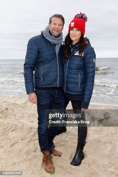 Kai Wiesinger and Bettina Zimmermann during the sled dog race as part of the "Baltic Lights" charity event on March 5, 2022 in Heringsdorf, Germany....