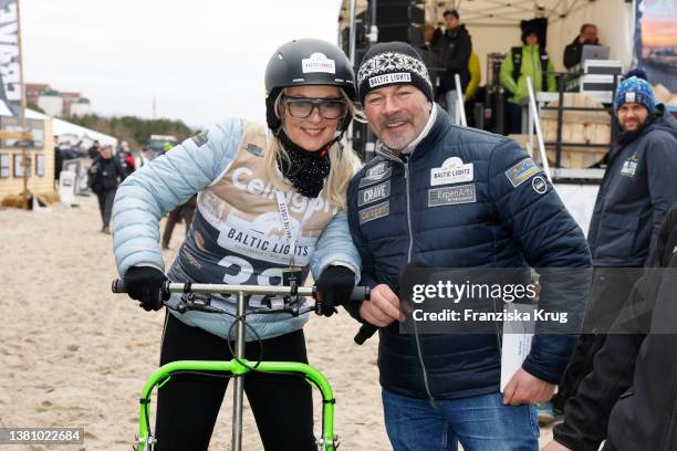 Anja Petzold and Till Demtroeder during the sled dog race as part of the "Baltic Lights" charity event on March 5, 2022 in Heringsdorf, Germany. The...