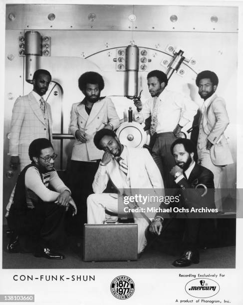 And funk band Con Funk Shun pose for a publicity portrait in 1977.