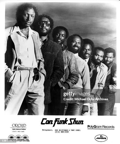And funk band Con Funk Shun pose for a publicity portrait in 1985.