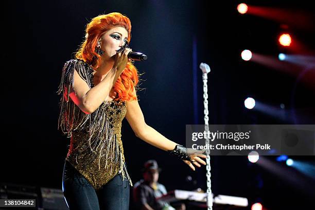 Singer Neon Hitch performs onstage during VH1's Super Bowl Fan Jam at Indiana State Fairgrounds, Pepsi Coliseum on February 2, 2012 in Indianapolis,...