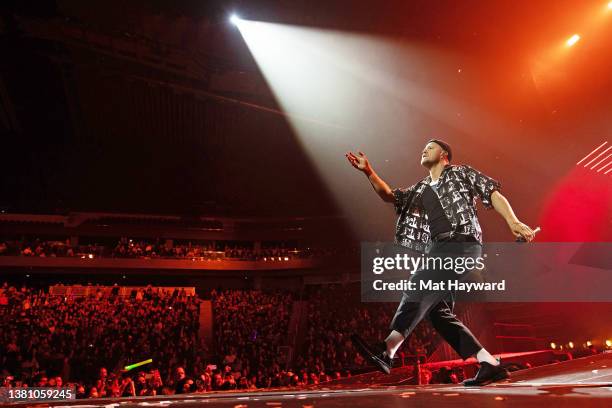 Singer Dan Reynolds of Imagine Dragons performs onstage at Climate Pledge Arena on March 05, 2022 in Seattle, Washington.