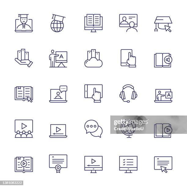 e-learning editable stroke line icons - electronic book stock illustrations