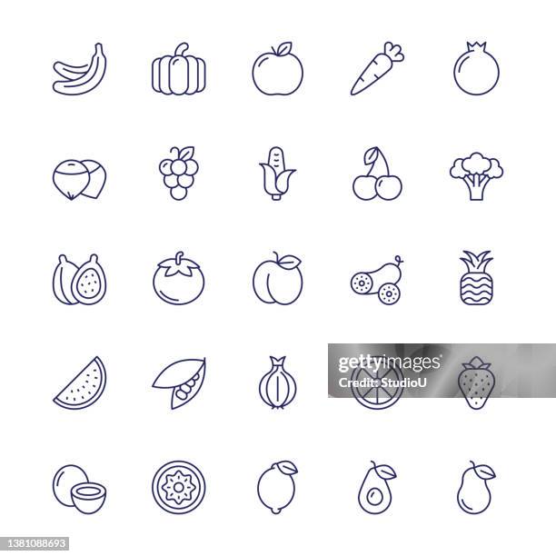 fruit and vegetable editable stroke line icons - sweetcorn stock illustrations