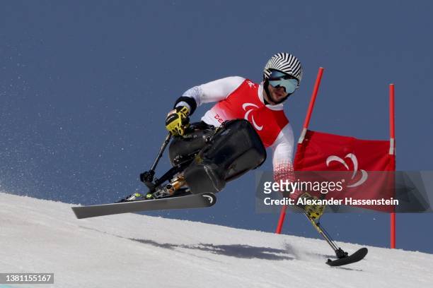 Igor Sikorski of Team Poland competes during the Para Alpine Skiing Men's Super-G Sitting during day two of the Beijing 2022 Winter Paralympics at on...
