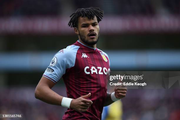 Tyrone Mings of Aston Villa during the Premier League match between Aston Villa and Southampton at Villa Park on March 05, 2022 in Birmingham,...