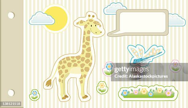 giraffe with speech balloon. - dragonfly stock illustrations