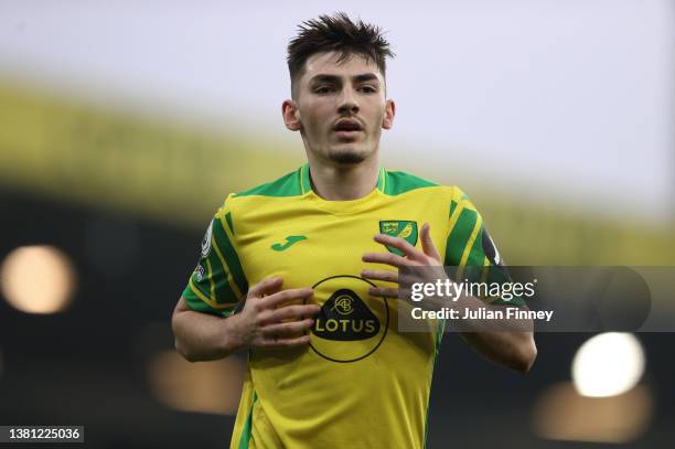 Billy Gilmour of Norwich City during the Premier League match between Norwich City and Brentford at Carrow Road on March 05, 2022 in Norwich, England.