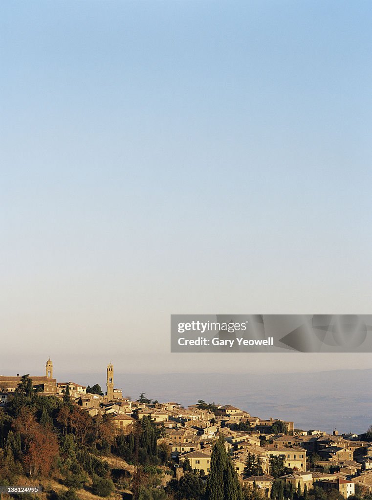 Elevated view of the hill town of Montalcino