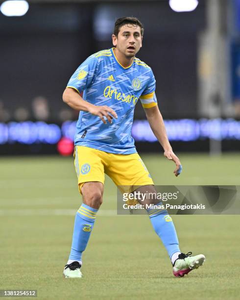 Alejandro Bedoya of Philadelphia Union runs against CF Montréal during the first half at Olympic Stadium on March 5, 2022 in Montreal, Canada....