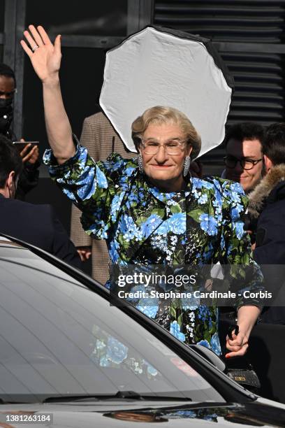 Elliot Joseph Rentz aka Alexis Stone trransformed in Mrs Doubtfire attends the Balenciaga Womenswear Fall/Winter 2022/2023 show as part of Paris...