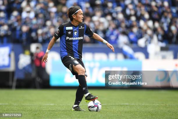 Takashi Usami of Gamba Osaka in action during the J.LEAGUE Meiji Yasuda J1 3rd Sec. Match between Gamba Osaka and Kawasaki Frontale at Panasonic...