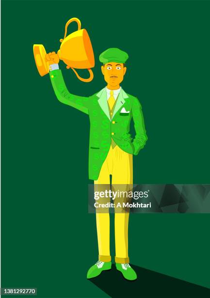 man with trophy - yellow jacket stock illustrations