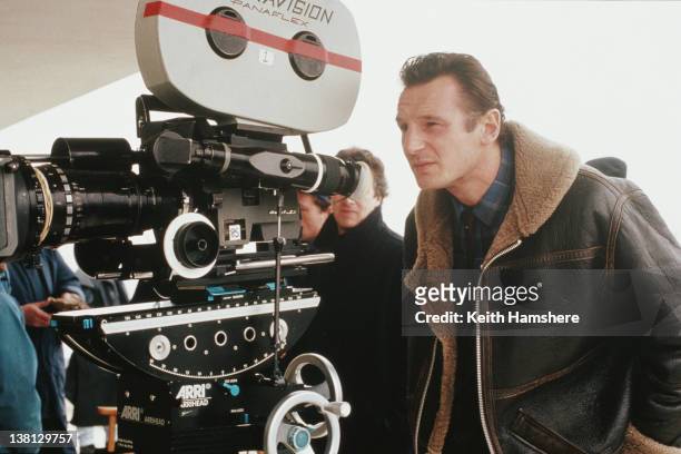 Actor Liam Neeson on the set of the thriller 'Under Suspicion', 1991.