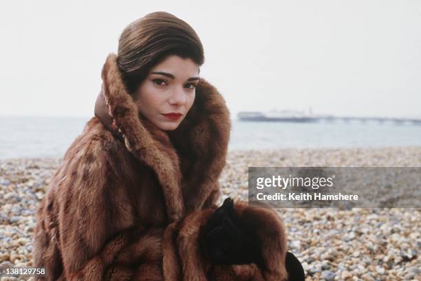 Actress Laura San Giacomo on Brighton beach, UK, in a publicity still for the thriller 'Under Suspicion', 1991.