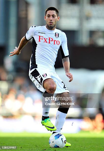 Fulham's US midfielder Clint Dempsey during their English Premier League football match against Queens Park Rangers at Craven Cottage in London,...