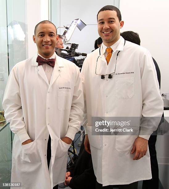 Brothers Lee Gause DDS and Alexandre Gause DDS of Smile Design Manhattan pose during Celebrities For Smiles hosted by Kris Humphries at Smile Design...