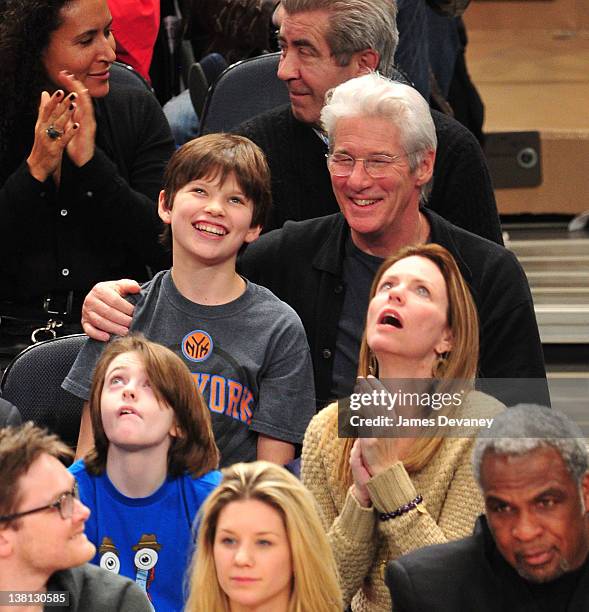Homer James Gere and Richard Gere attend the Chicago Bulls VS New York Knicks at Madison Square Garden on February 2, 2012 in New York City.
