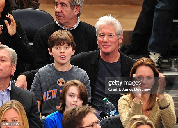 Homer James Gere and Richard Gere attend the Chicago Bulls VS New York Knicks at Madison Square Garden on February 2, 2012 in New York City.