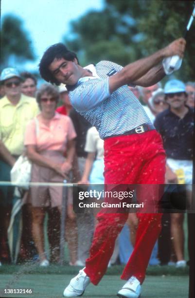 The Spanish golfer Severiano Ballesteros executing a swing Costa del Sol, Malaga, Spain.