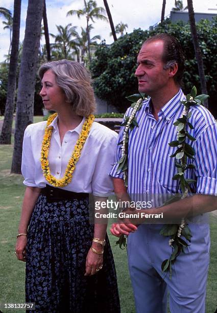 The Spanish Kings Juan Carlos and Sofia during their stay in Honolulu, 23th June 1988, Hawaii.