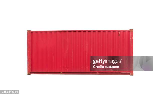 red cargo container against white background - container foto e immagini stock