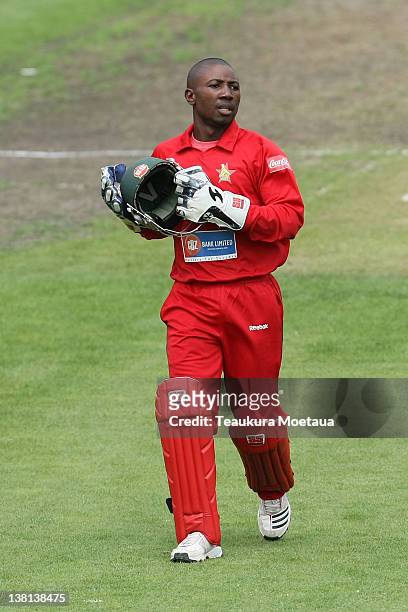 Wicket Keeper Tatenda Taibu of Zimbabwe looks on during game one of the International One Day Series between New Zealand and Zimbabwe at University...