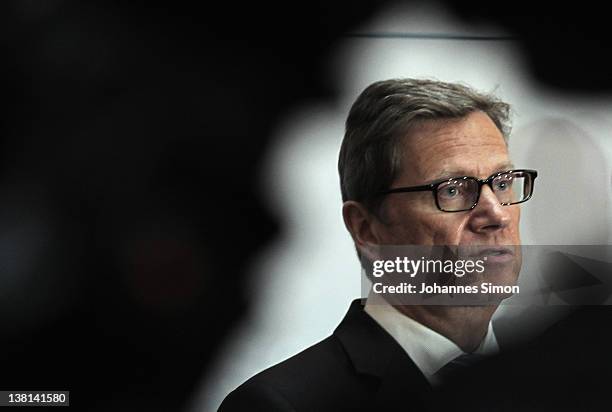 Guido Westerwelle, German Minister of Foreign Affairs addresses the media during the first day of the 48th Munich Security Conference at Hotel...