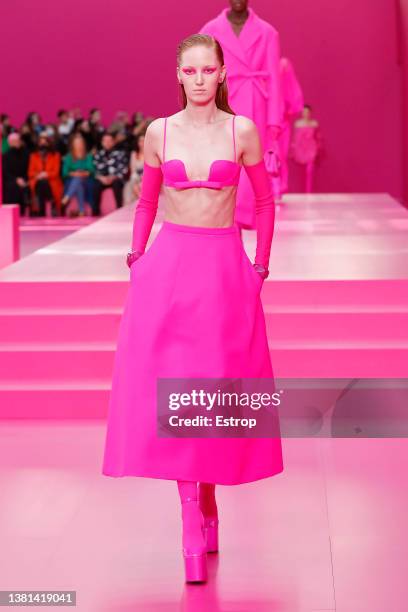 Model walks the runway during the Valentino Womenswear Fall/Winter 2022-2023 show as part of Paris Fashion Week on March 6, 2022 in Paris, France.