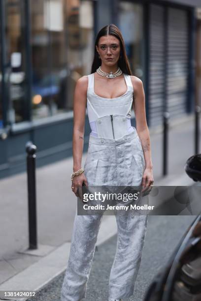 Maeva Giani Marshall is seen outside Vivienne Westwood during Paris Fashion Week on March 05, 2022 in Paris, France.