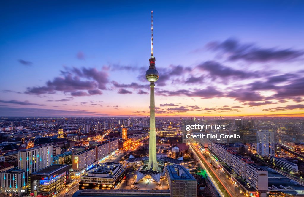 Berlin skyline panorama with famous TV tower at Alexanderplatz. Germany
