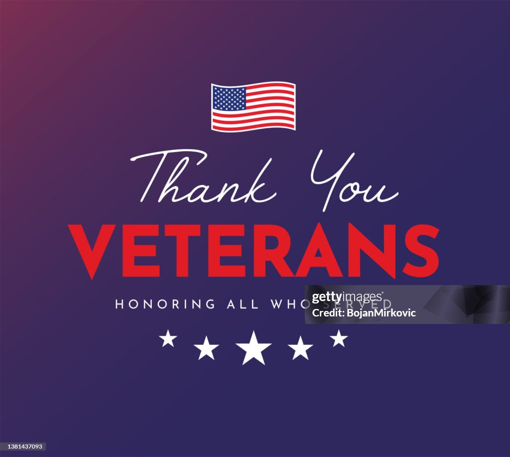 Thank You Veterans, Honoring all who served with USA flag. Vector
