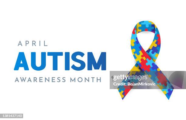 autism awareness month card, april. vector - social awareness symbol stock illustrations