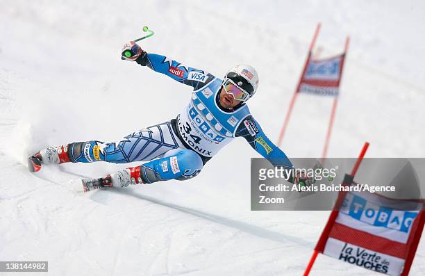 Erik Fisher of the USA during the Audi FIS Alpine Ski World Cup Men's Downhill on February 3, 2012 in Chamonix, France.