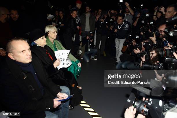 Miguel Bose, Lucia bose and Lucia Bose Dominguin attend David Delfin show during Mercedes-Benz Fashion Week Madrid A/W 2012 at Ifema on February 3,...